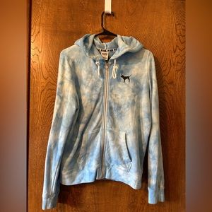 Blue Tie Dye PINK Zip Up M